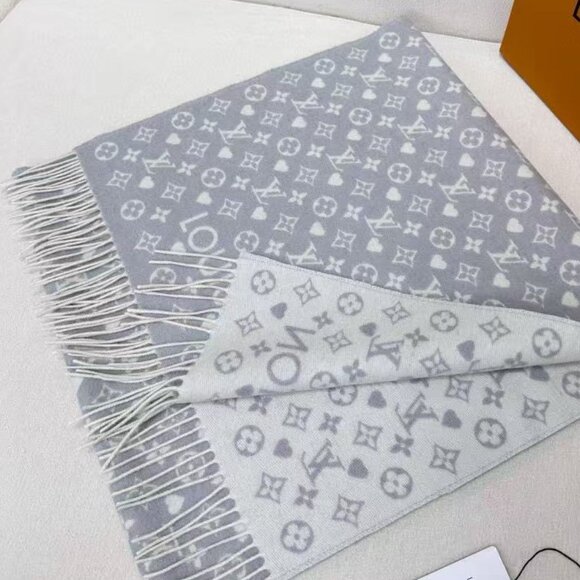 Louis Vuitton Monogram Cashmere Scarf – Grey & White